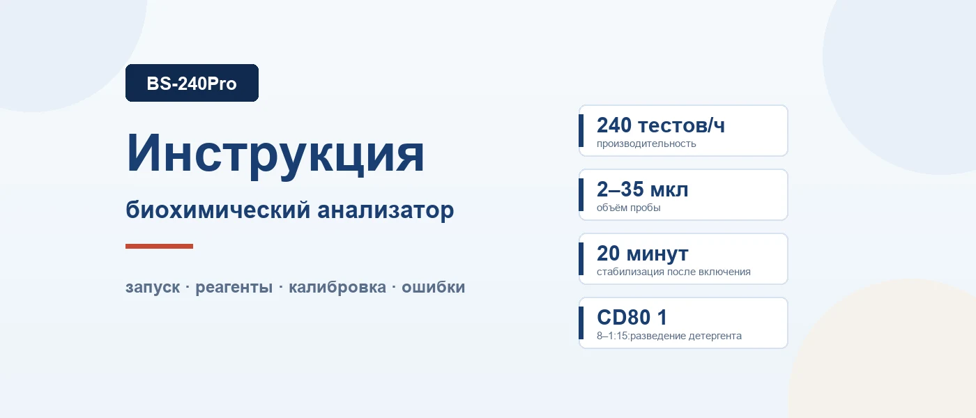 Иллюстрация к статье: Mindray BS-240Pro: инструкция по работе — запуск, реагенты, калибровка, обслуживание и коды ошибок