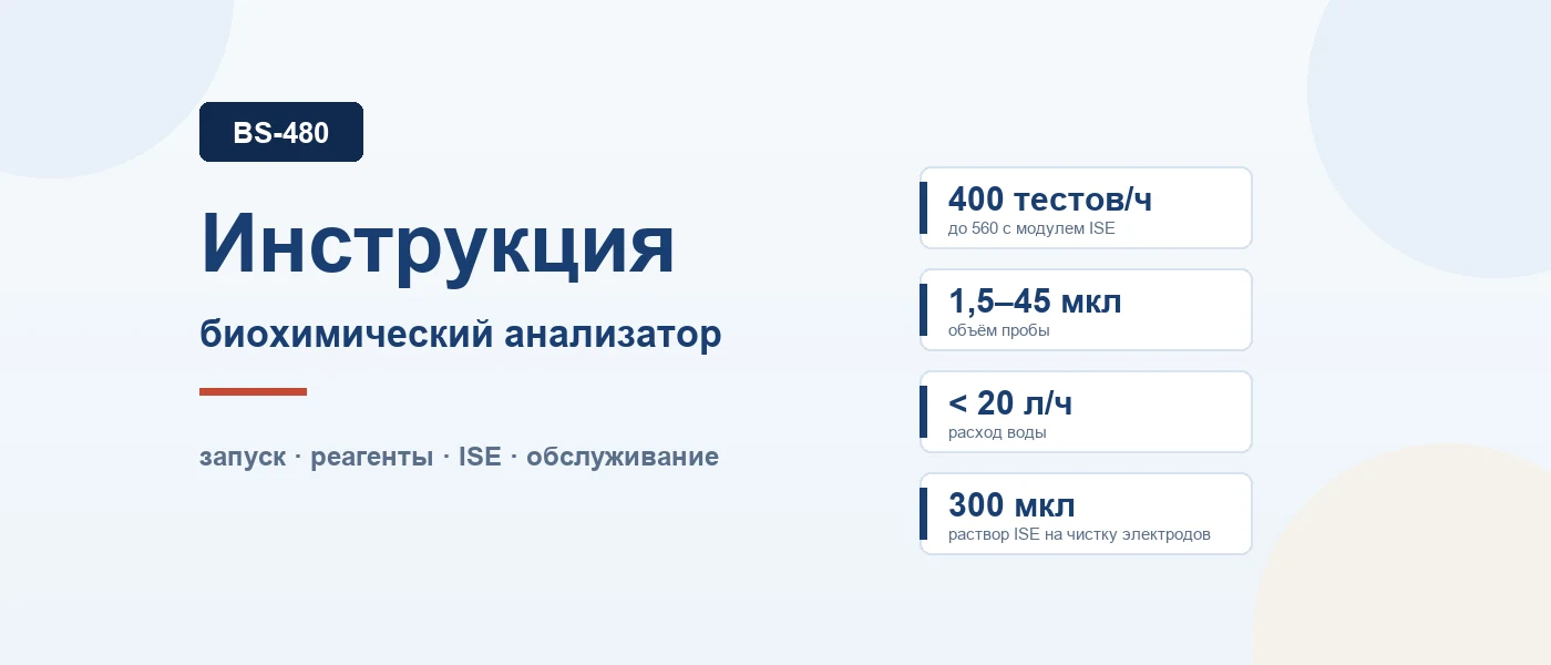 Иллюстрация к статье: Mindray BS-480: инструкция по работе — запуск, реагенты, калибровка, модуль ISE, обслуживание и коды ошибок