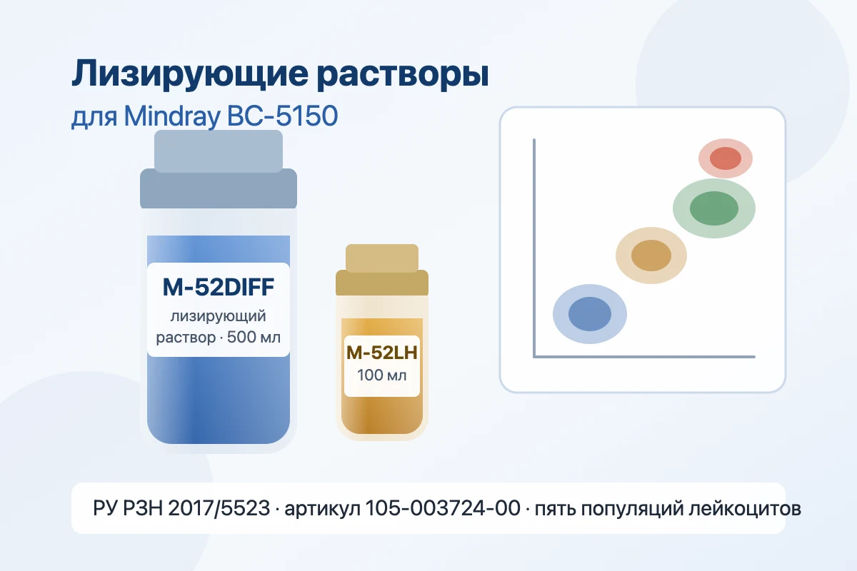 Иллюстрация к статье: Лизирующий раствор M-52DIFF для Mindray BC-5150: РУ, артикул, регламент
