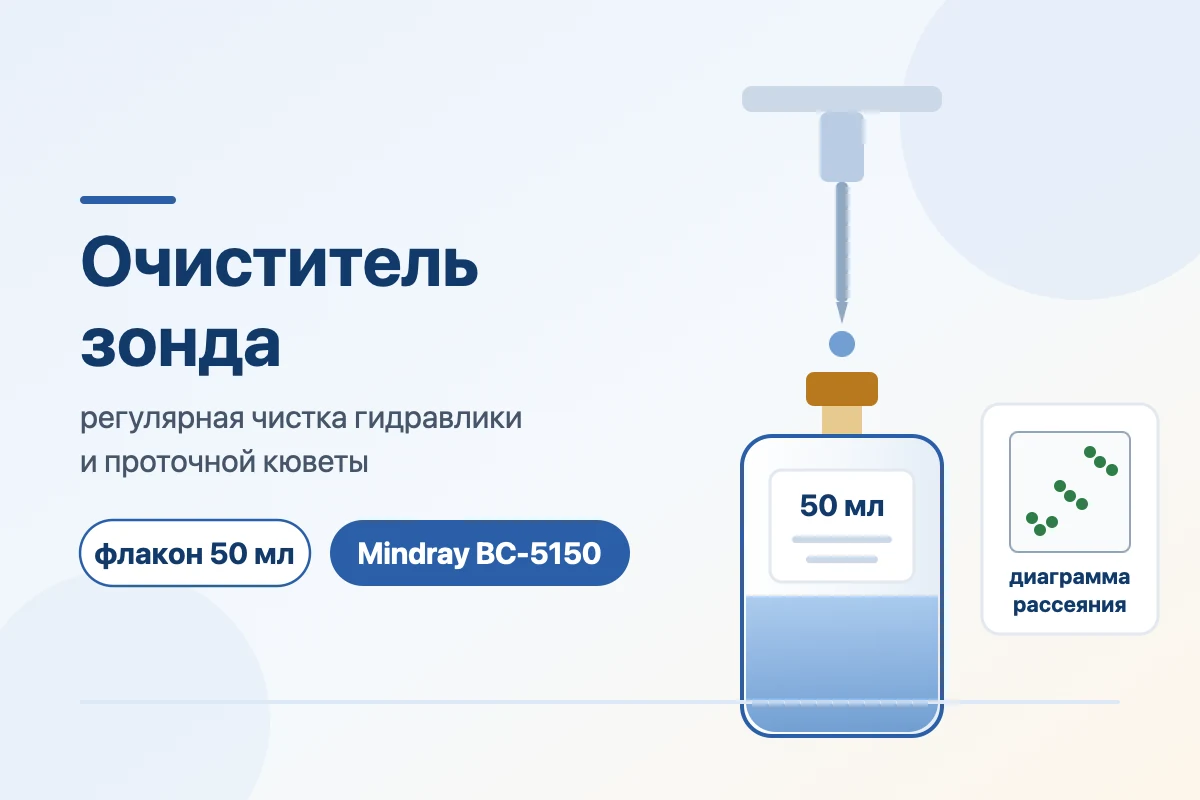 Иллюстрация к статье: Probe cleanser для Mindray BC-5150: замачивание и флакон 50 мл